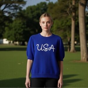 Bright Blue “USA” Knit Sweater 🇺🇸Women’s XL Patriotic Pullover🇺🇸
